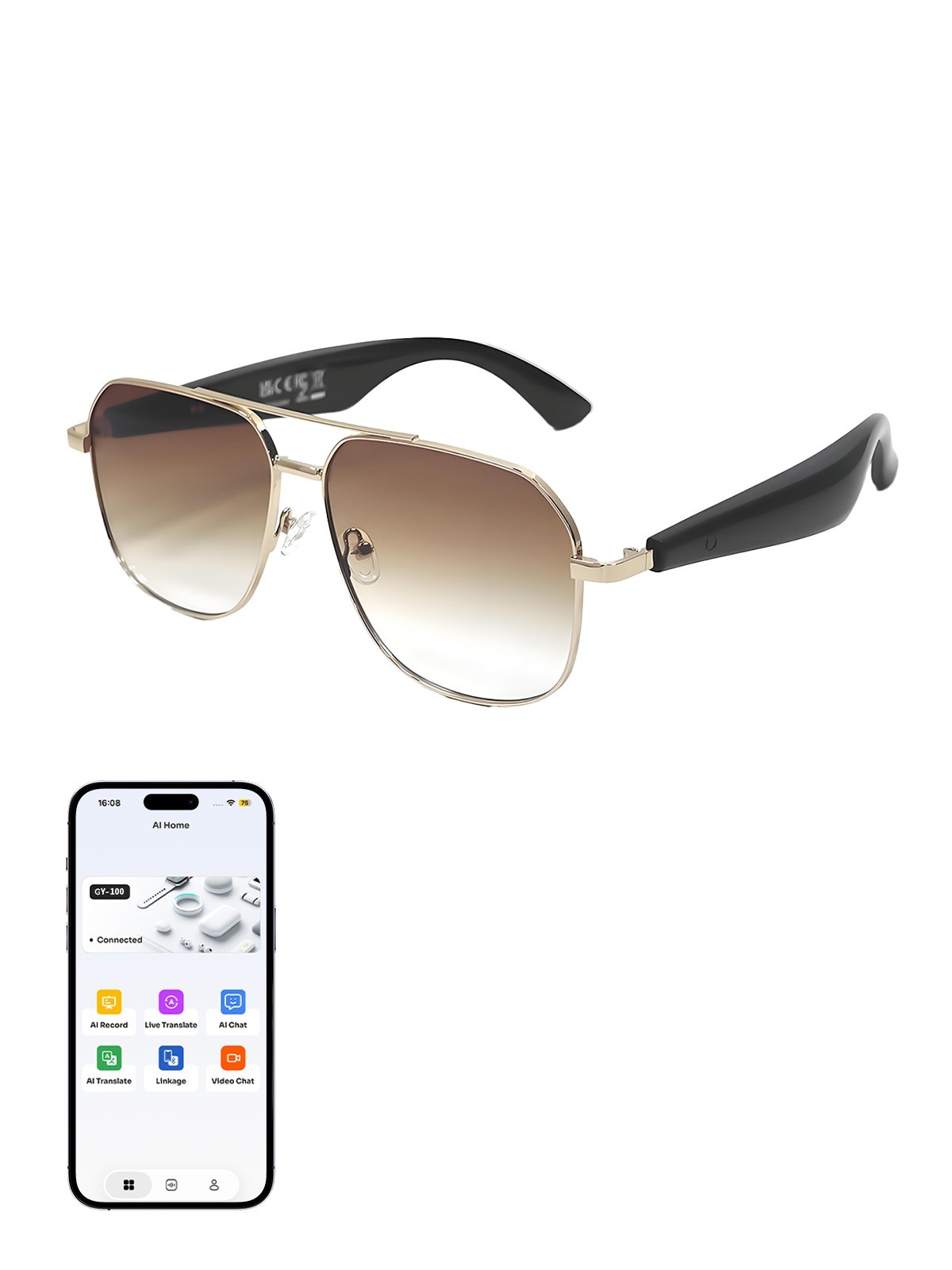 AI Smart Glasses for Men&Women Bluetooth Sunglasses Open-Ear Speaker Translation