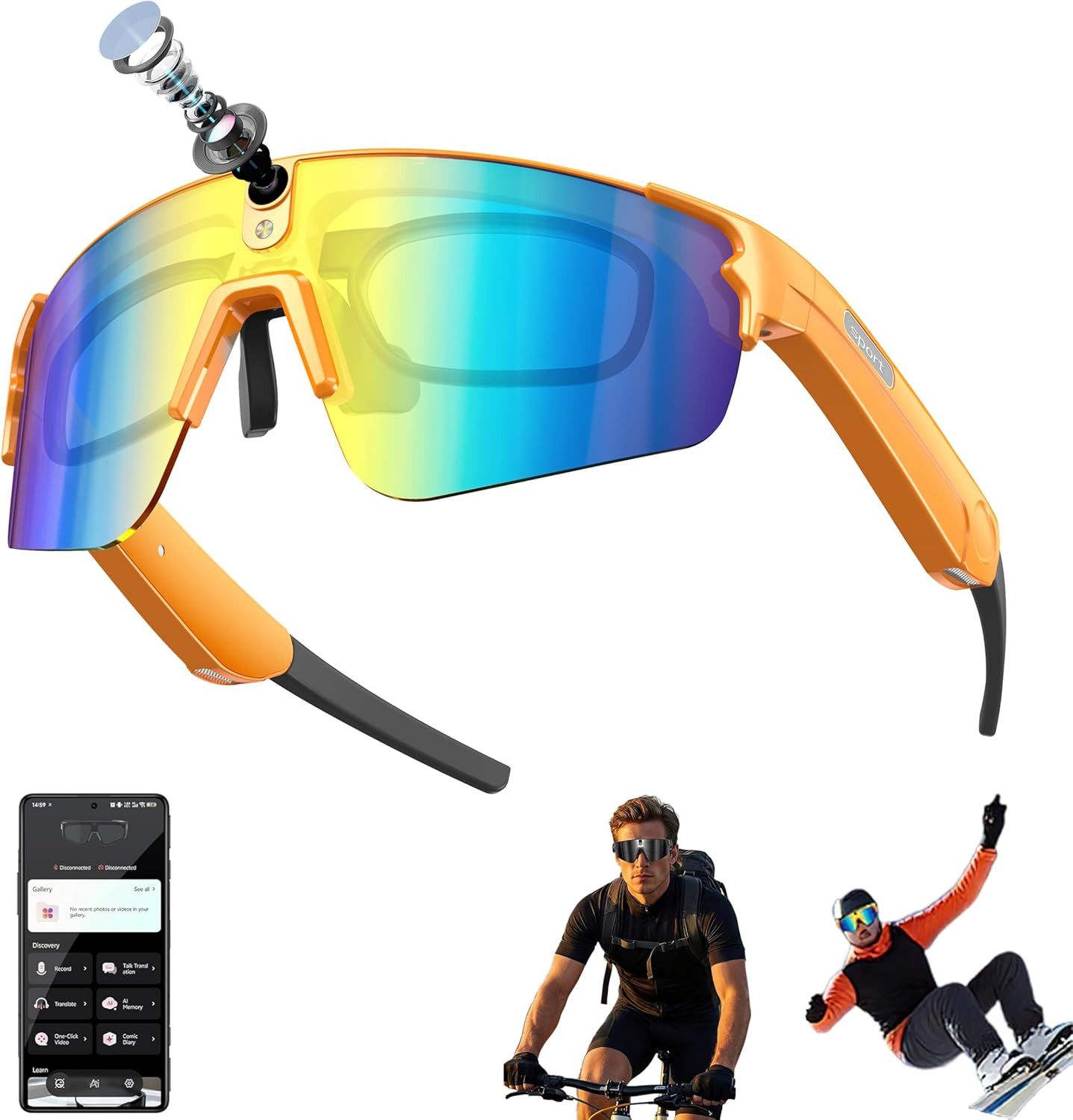 AI Smart Sports Glasses with Chatgpt, 4K Video Camera Sunglasses with Smart Tran