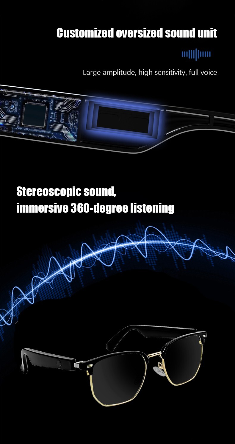 Smart Glasses Bluetooth Audio Sunglasses for Men,Support Handfree Music Calling