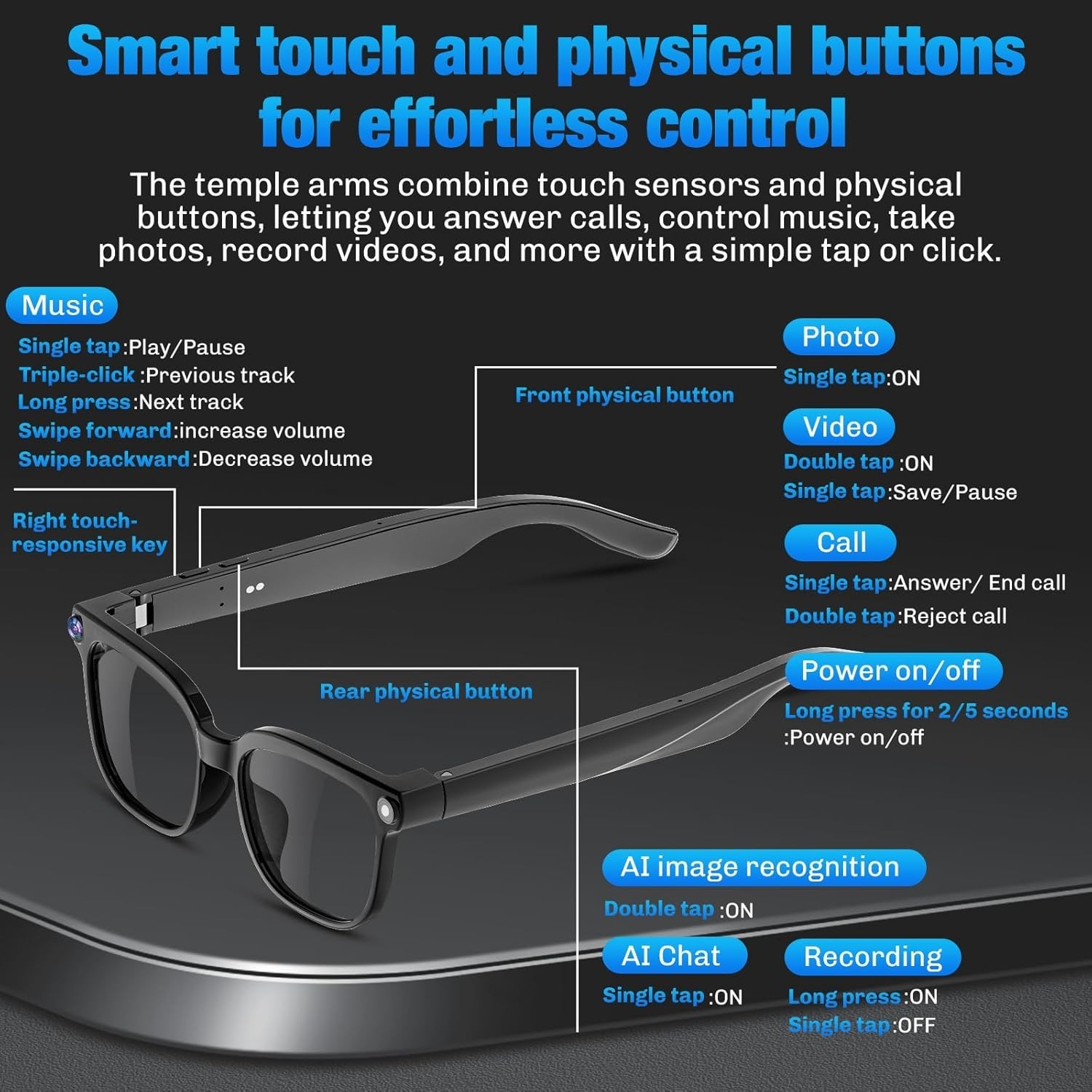 Bluetooth Smart Glasses with AI Assistant & Hands-Free Recording for Adventurers