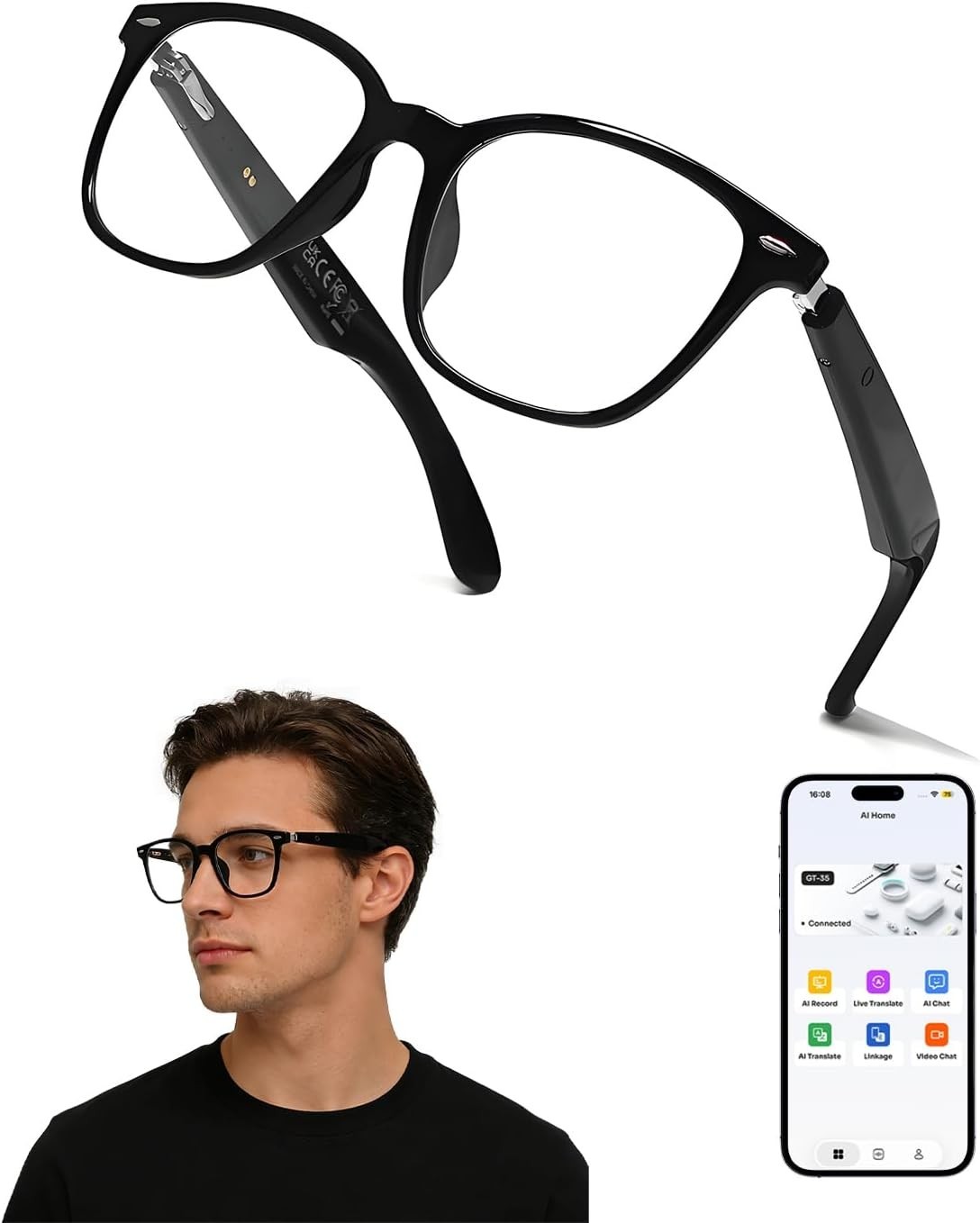 AI Smart Glasses with Real-Time Translation Bluetooth Open-Ear Audio Call Music