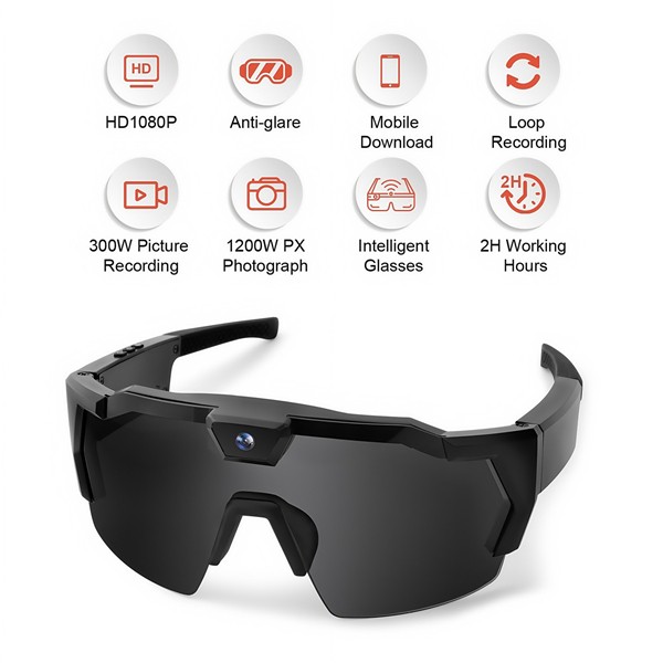 Anti-Glare Safety Glasses 2MP Camera 64G Wireless Connection for Cycling Hiking