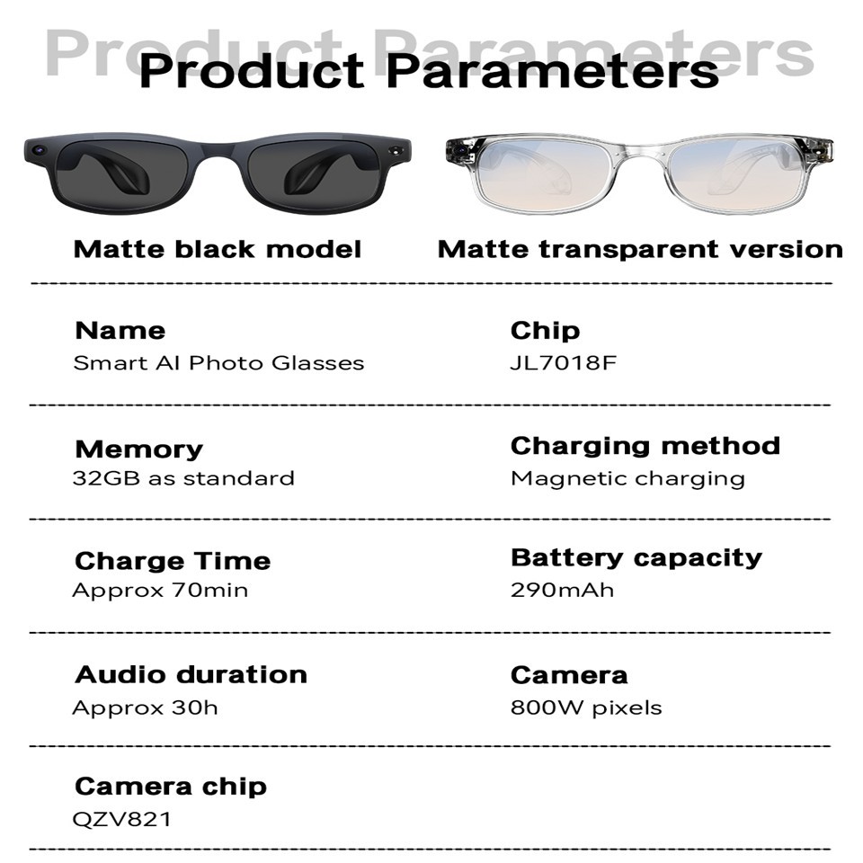 G1-2506 Smart Glasses Built-in Chat GPT, 8MP Camera,AI Translation 26 Languages