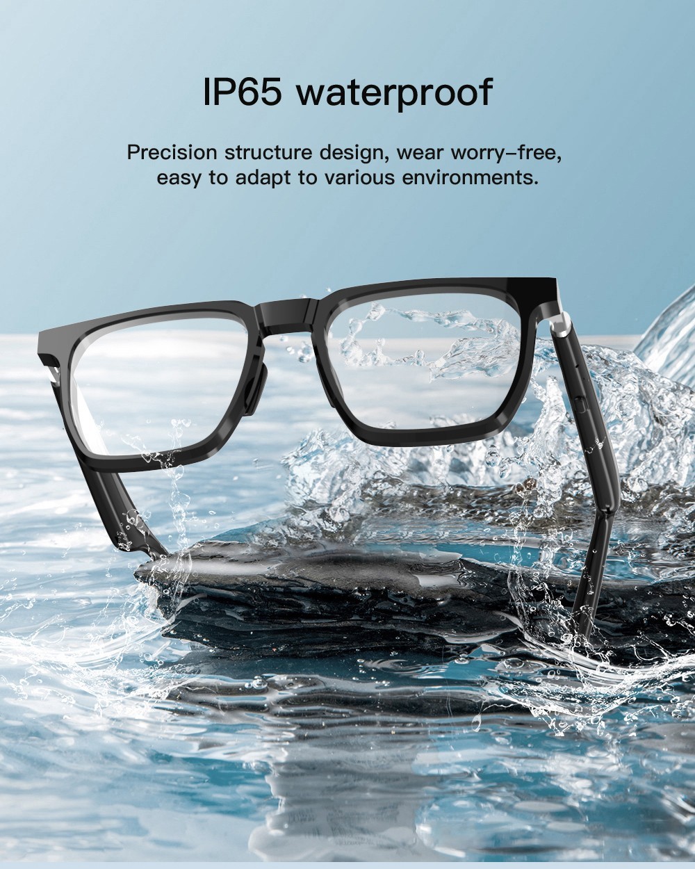 Smart Clear Lens Bluetooth Glasses with HD Calling, Music Playback, Voice Assist