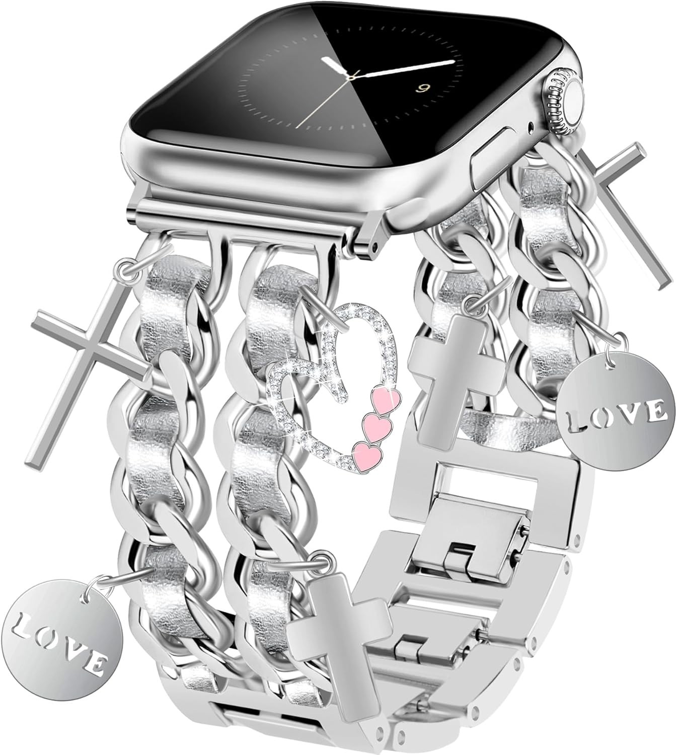 Realsign Cowboy Charm Band for Apple Watch Hearts Love Design 38/40/41mm Silver