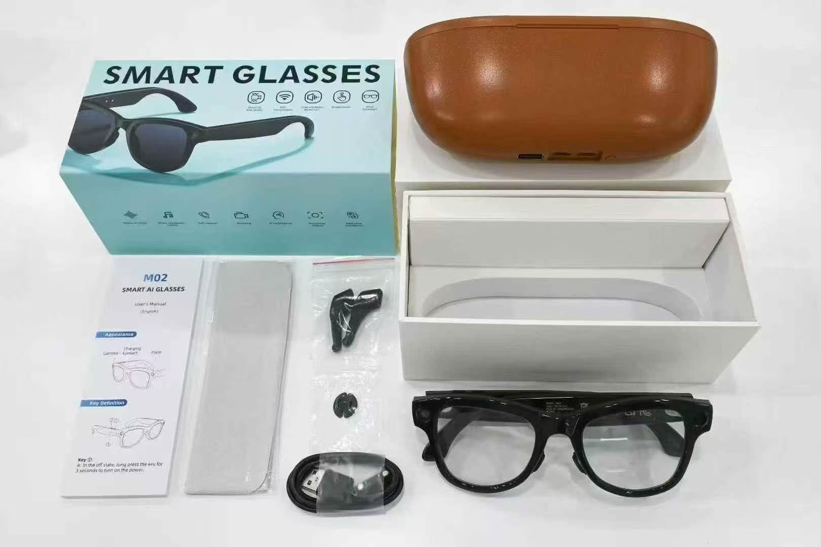 Smart Glasses 800MP Camera 290mAh Battery WITH 3600mAh Charger Case Bluetooth
