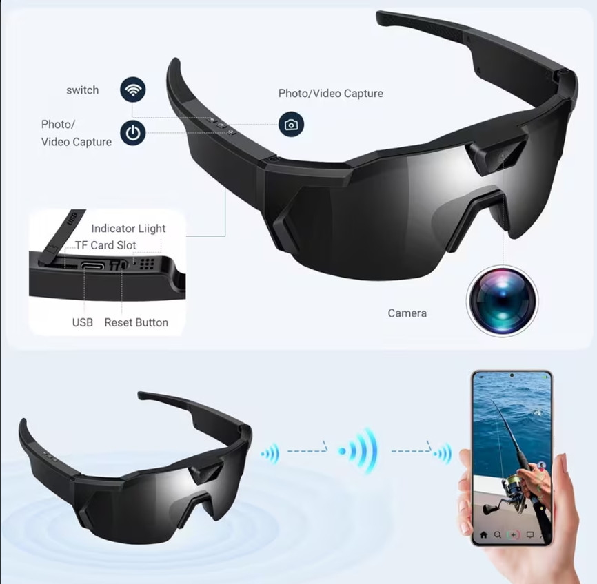 64GB Sports Recording Sunglasses，Hands-Free Outdoor Action Camera，Cycling/Skiing