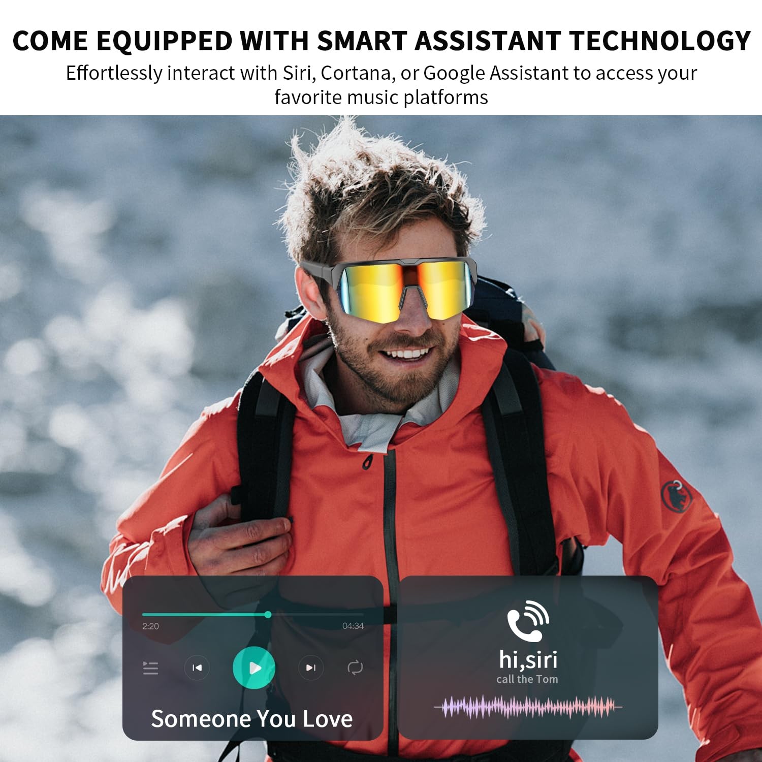 Sports Smart Sunglasses, Bluetooth Cycling Glasses with UV400 Polarized Lense…