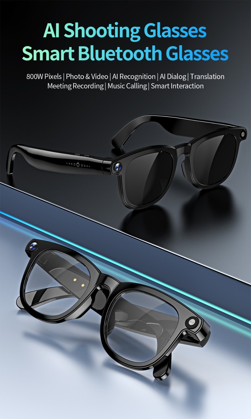 8MP 2 in 1 Smart Glasses Anti-shake Video Noise Reduction Call AI Translation