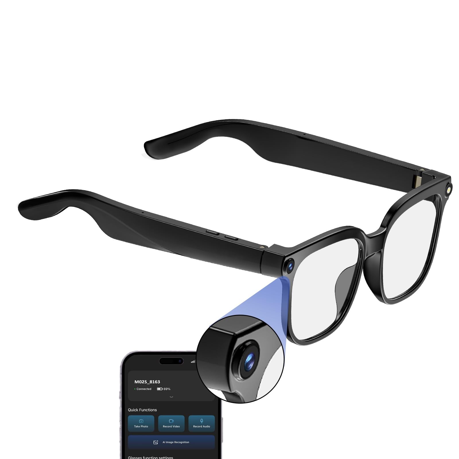 Smart Glasses with Camera,4K with Audio Bluetooth Camera Glasses for Men Wome…