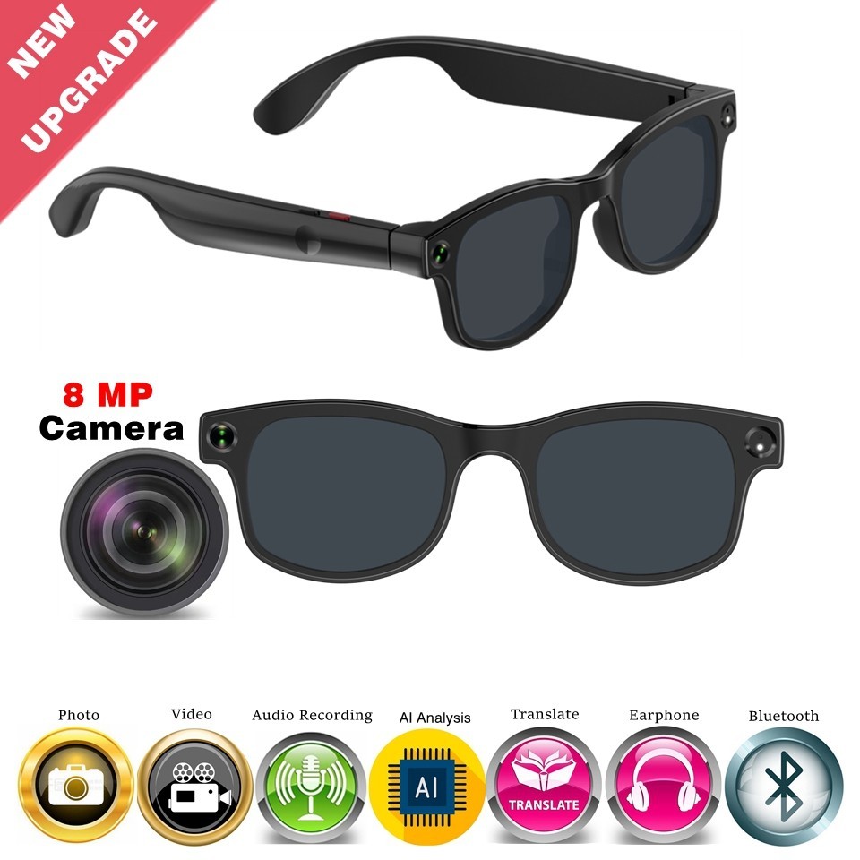 AI Bluetooth Smart Glasses with Camera & Voice Assistant Noise Canceling Transla