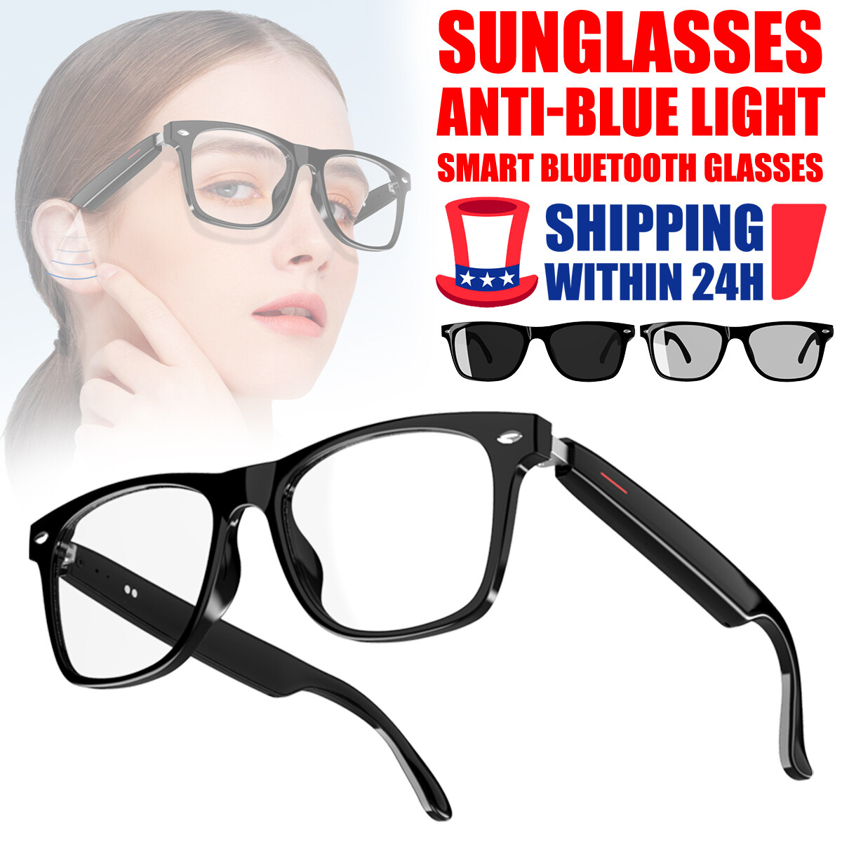 Latest Smart Bluetooth Glasses Music Call Sunglasses Anti-Blue Mirror Full Frame