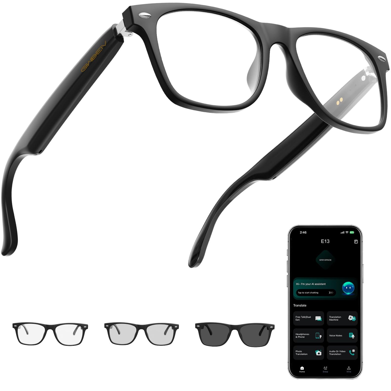 Giwbeiv AI Smart Glasses for Men and Women with Chat GPT, Bluetooth Translati…