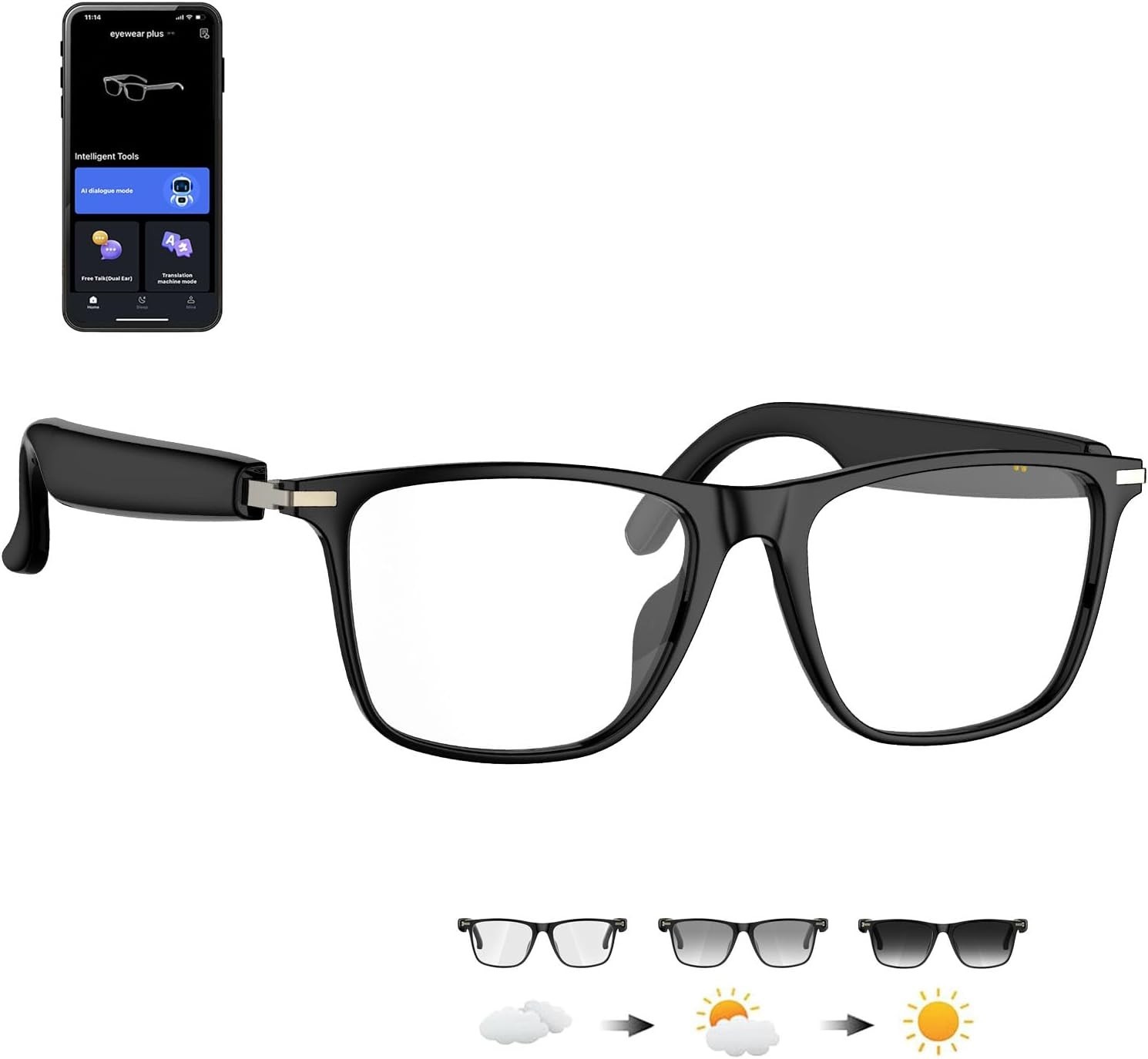 Lentes inteligentes de traducción AI con 164 idiomas gafas Bluetooth con ChatGPT