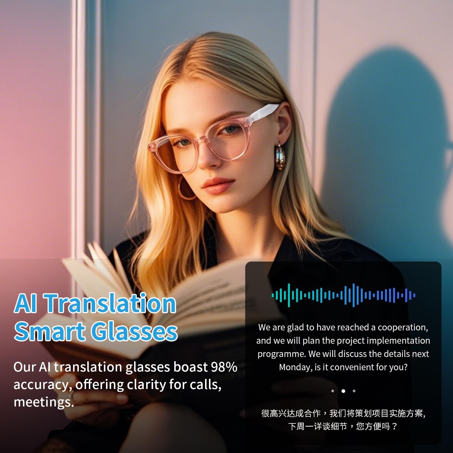 AI Smart Glasses for Women, AI Translation Bluetooth Glasses, Real-Time Trans…