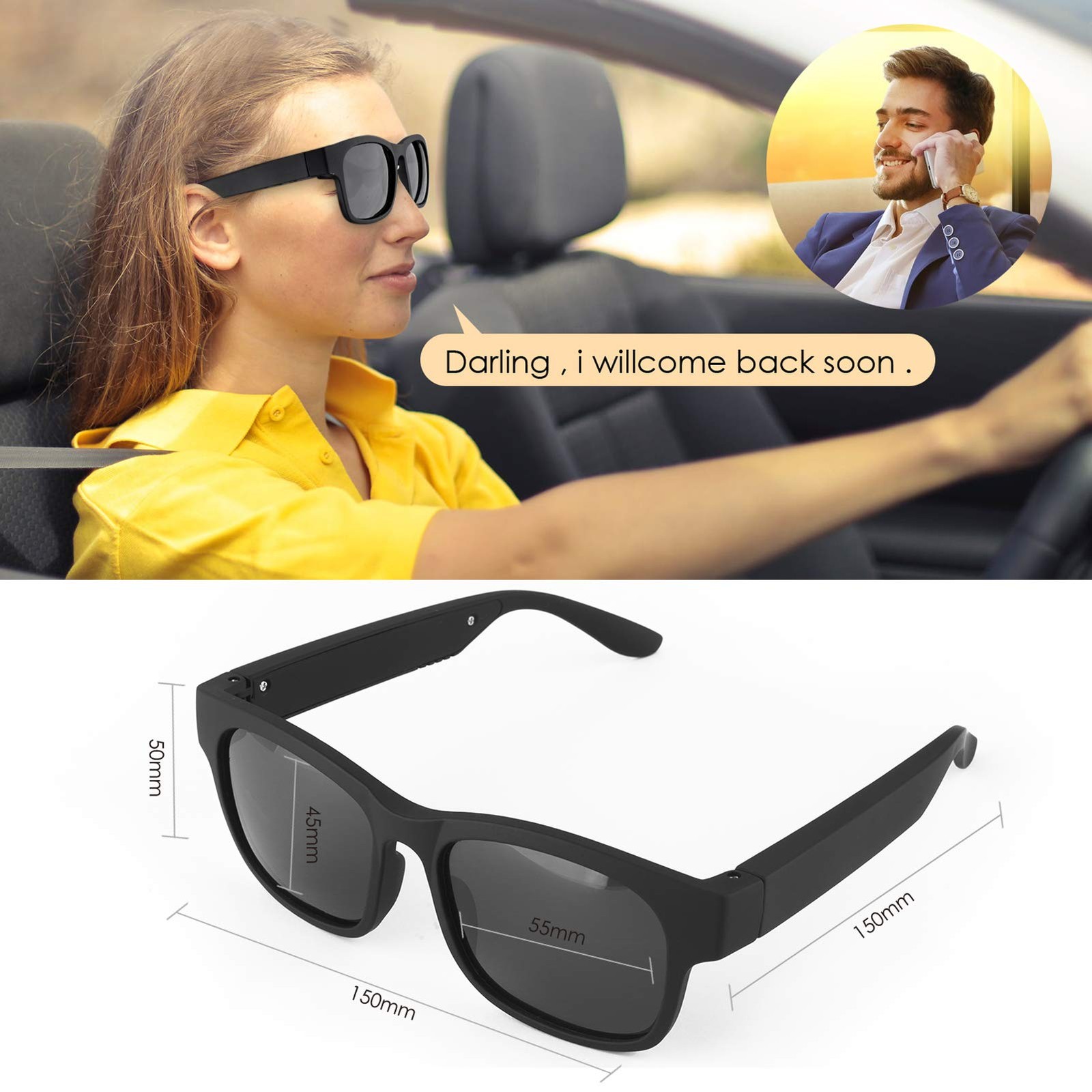 Smart Glasses Wireless Bluetooth Sunglasses Open Ear Music&HandsFree Calling,…