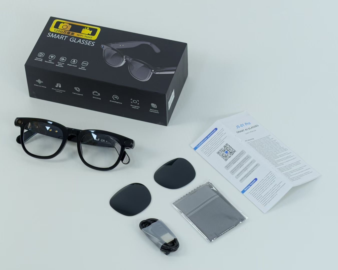 JS01 Pro Smart Glasses with 12MP Camera AI Translation Video/Audio Recording #@3