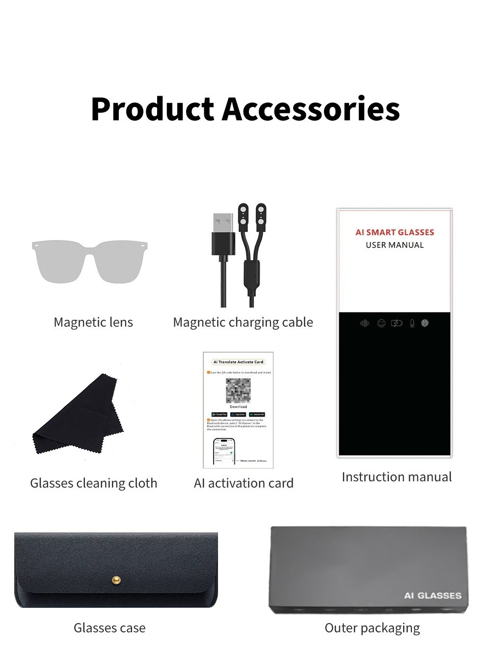 Anti-Blue Ray AI Smart Glasses Voice Assistant Real-Time Translation Call Music