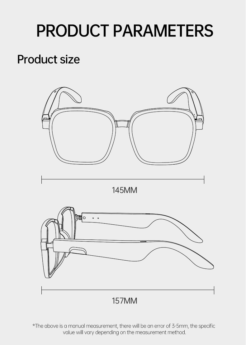 Bluetooth Audio Glasses Touch Control Open-Ear Wireless Headset 50mAh