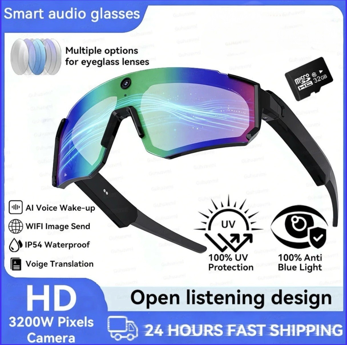 Smart AI Sports Sunglasses with 800W HD Photo-Video Capabilities Smart Glasses