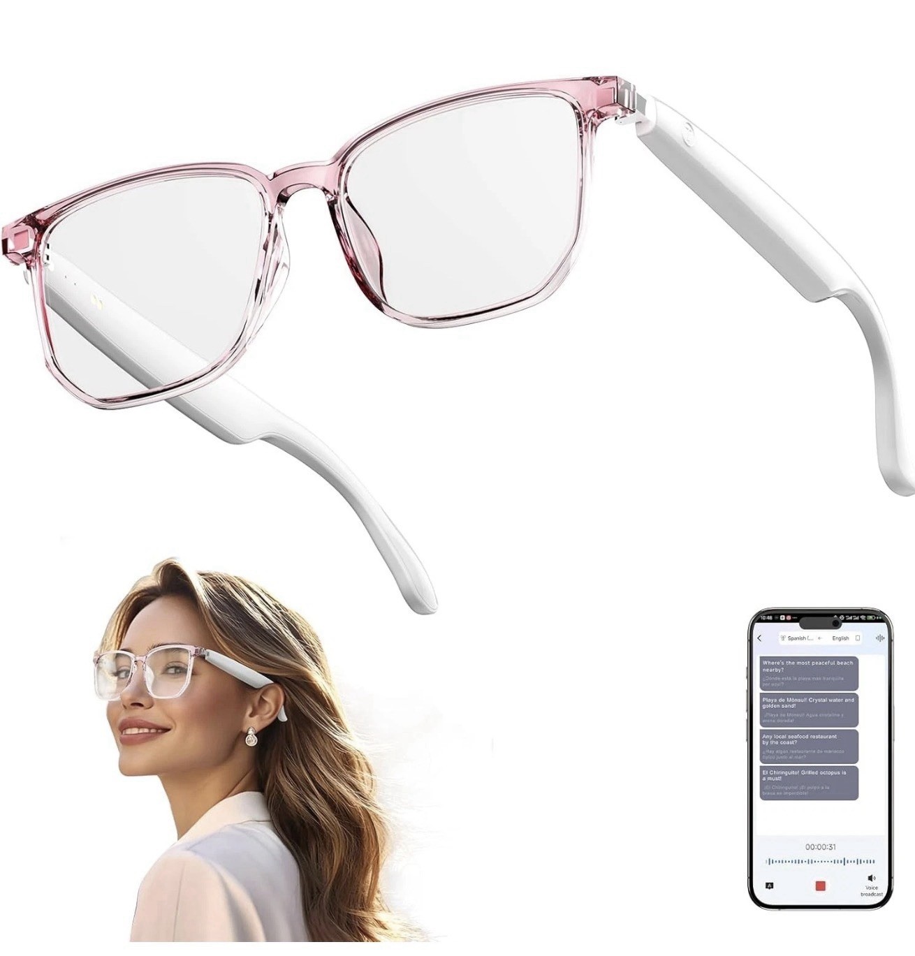 AI Smart Glasses, Bluetooth 5.4 Translation Glasses with 144 Language & Accen…