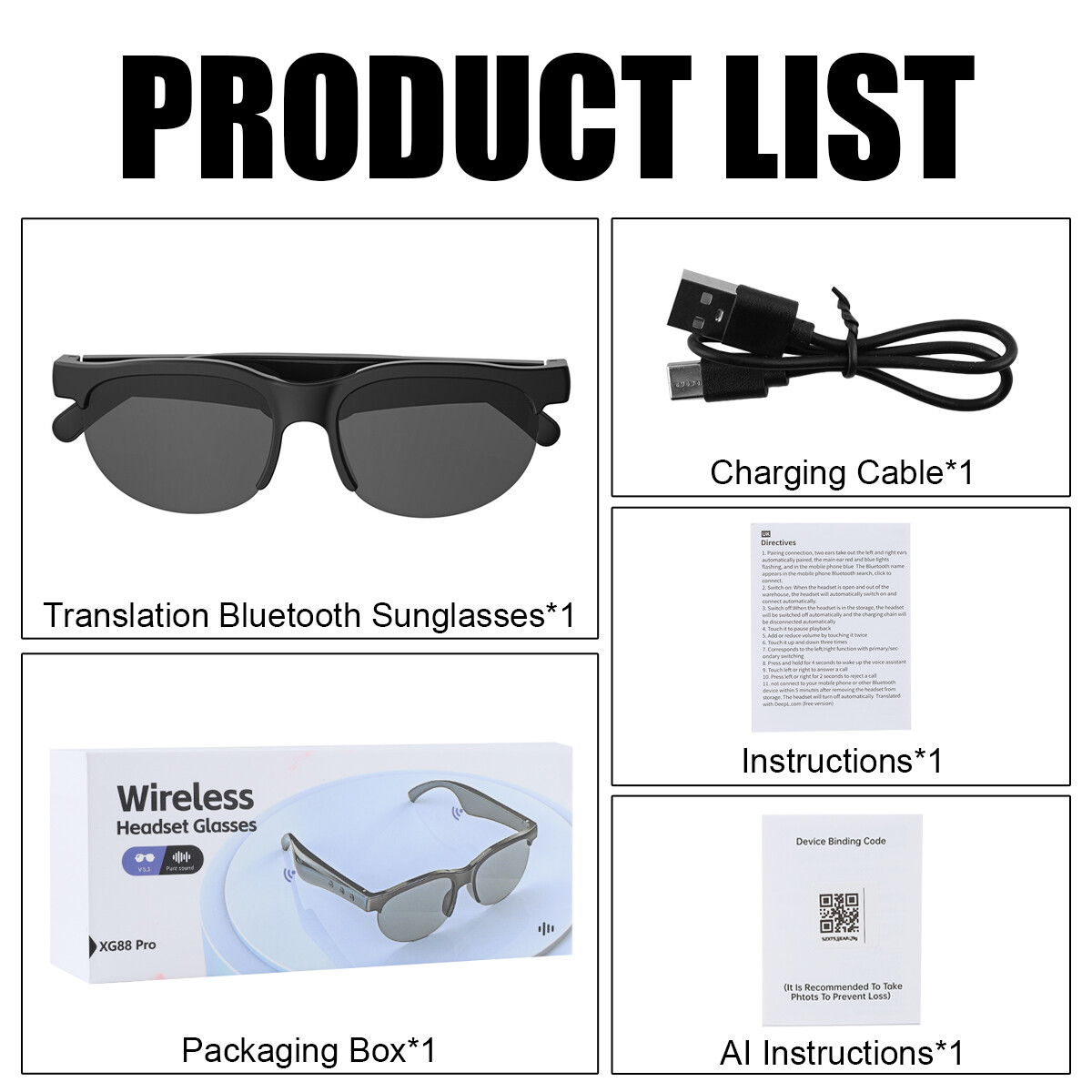 New Smart Glasses Earphones 150 Language Voice Translation AI Translator Glasses