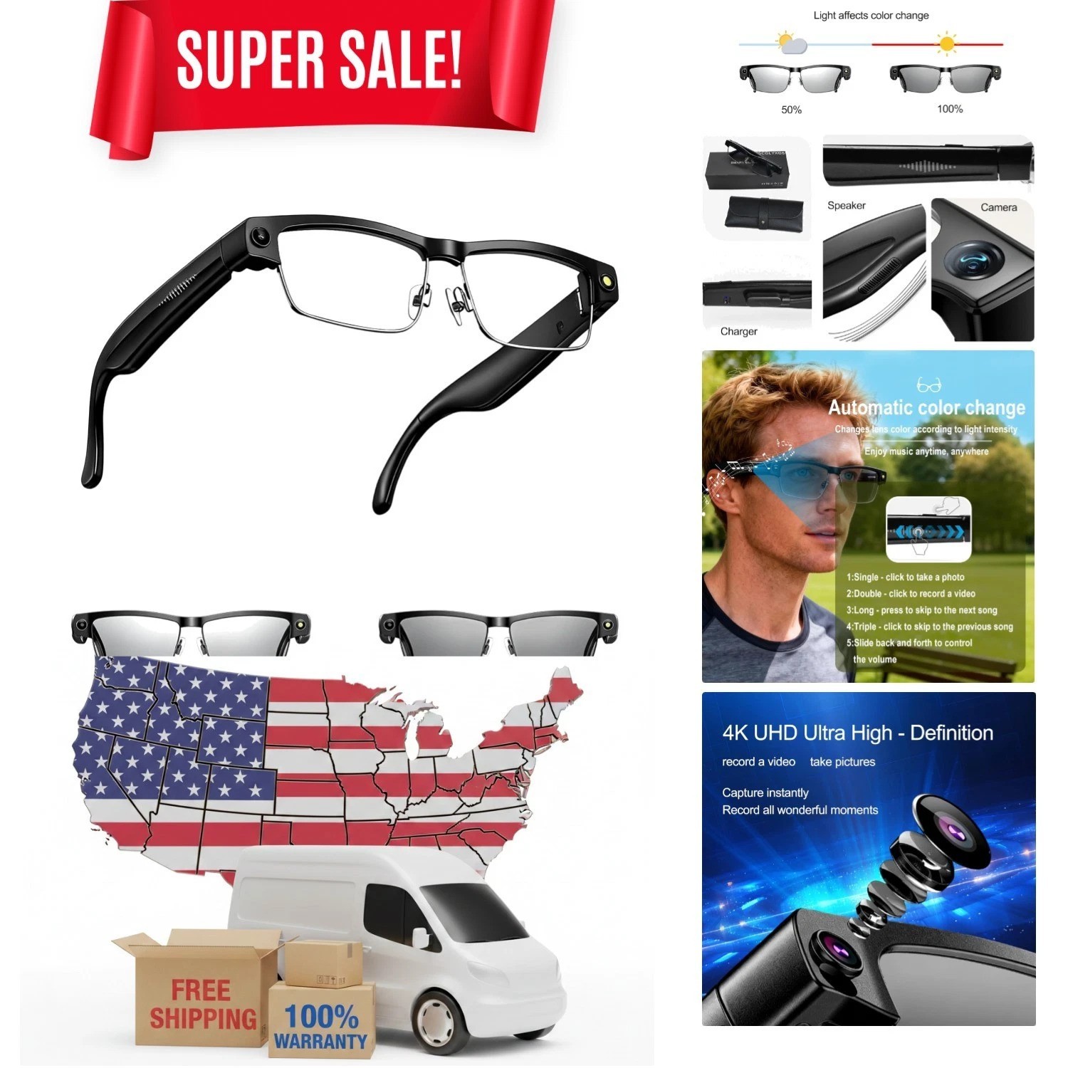 8MP HD AI Glasses with Open-Ear Audio & Easy Connectivity – Perfect for Vloggers
