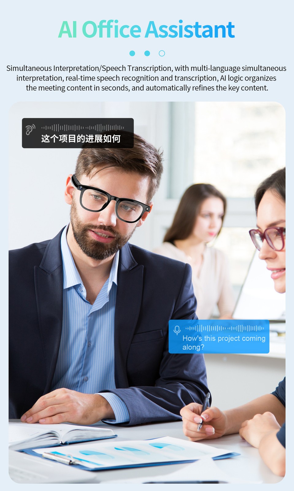 JS01 Pro Smart Glasses with 12MP Camera, AI Translation Video / Audio Recording