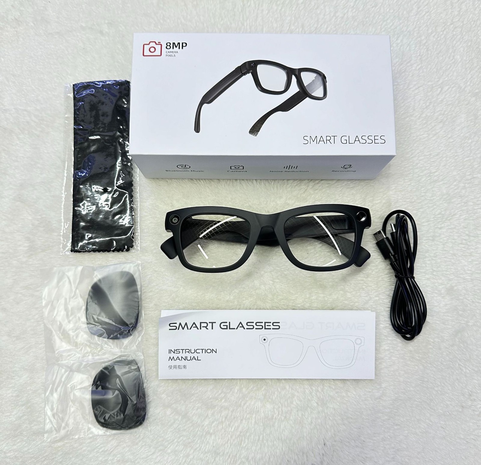 Smart Glasses Camera Bluetooth Calling Music Video Recording AI Translation byh