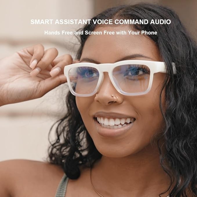 NEW OhO Sunshine Elite Smart Glasses Bluetooth W/Case | White Clear Lens UV 400