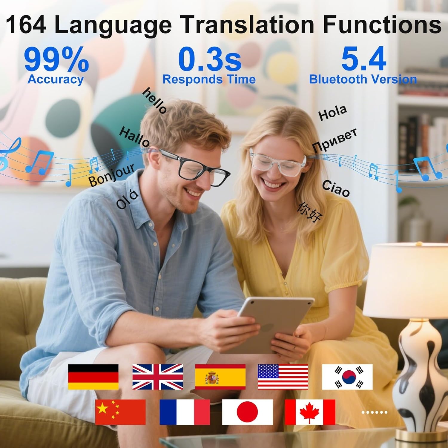 AI Smart Glasses with 164 Languages & Color-Change Lenses for Trendsetters