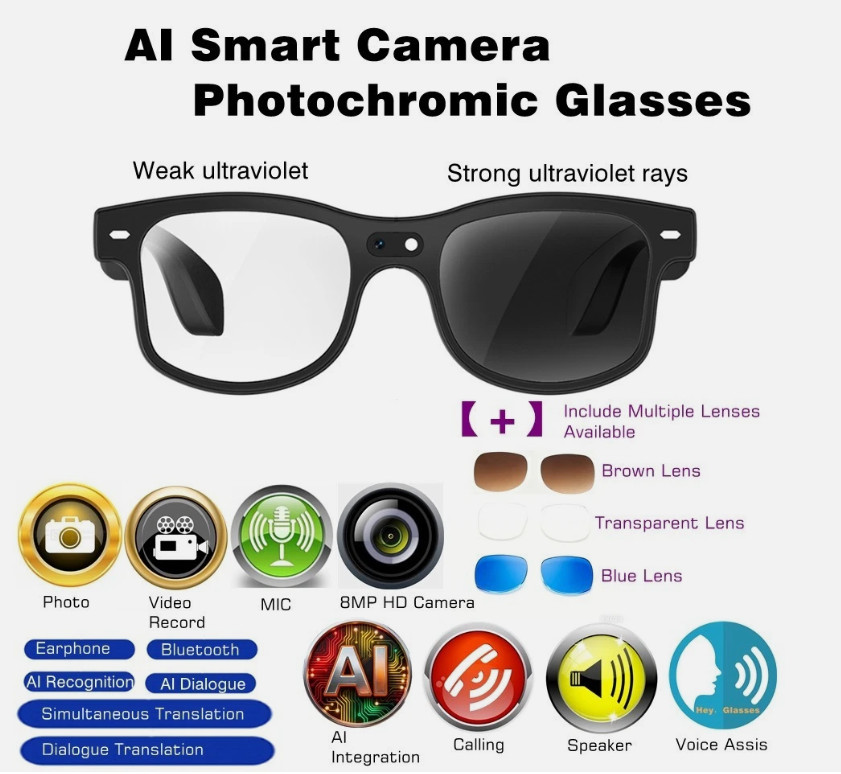 AI smart glasses with built-in camera support stabilized 1080P video and audio r