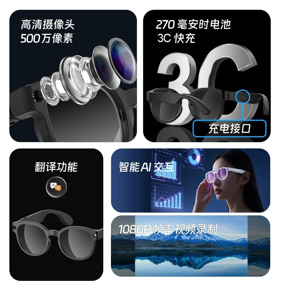 AiMB-S1 Smart Glasses with AI Voice Control & HD Recording for iPhone Android