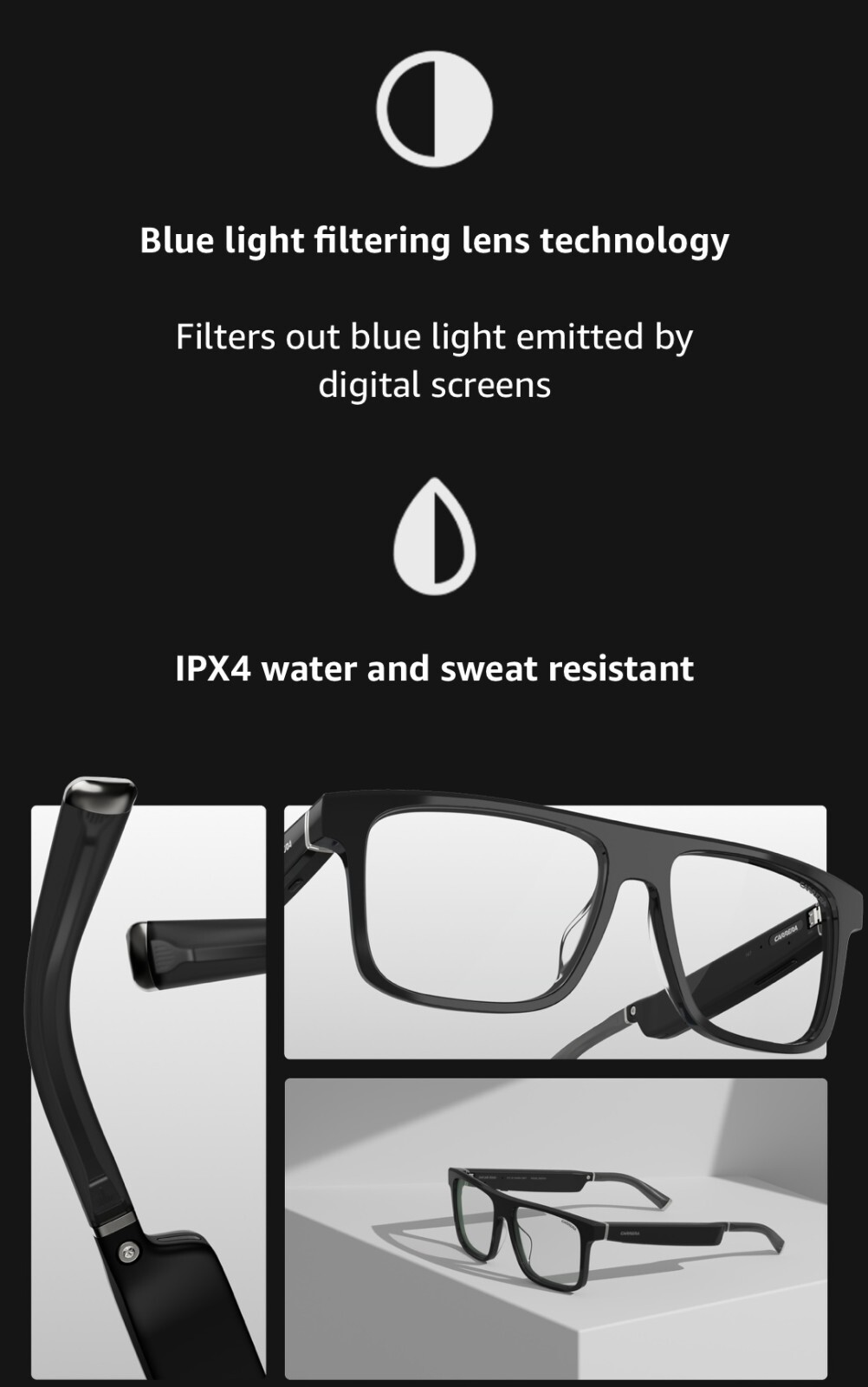 Amazon CARRERA SPRINTER Smart Audio Glasses w Alexa Black / Blue Light Flter