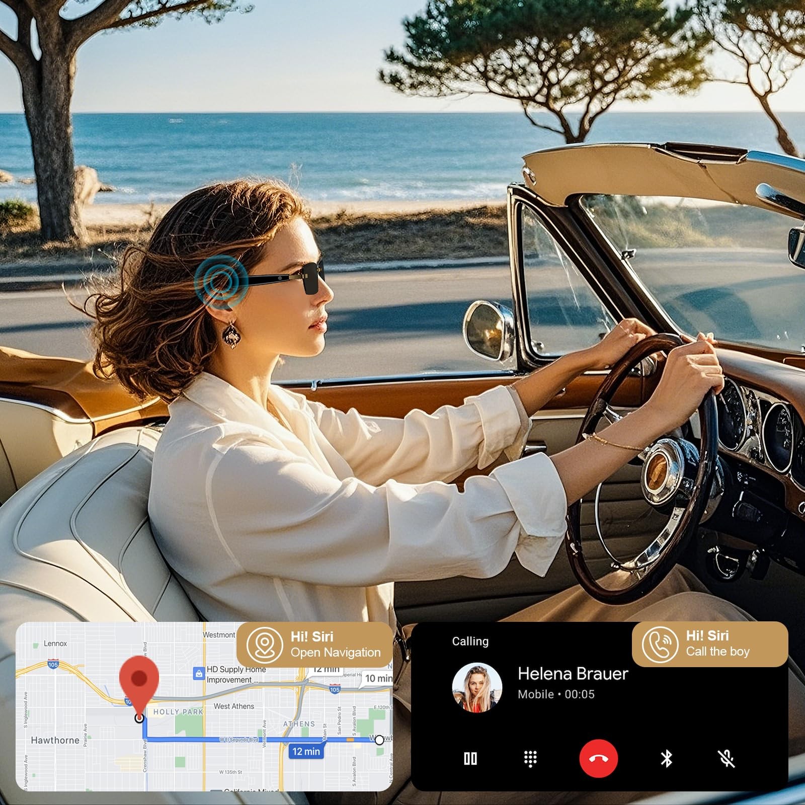 Smart Glasses, Bluetooth sungglasses, frameless lenses, built-in microphone and