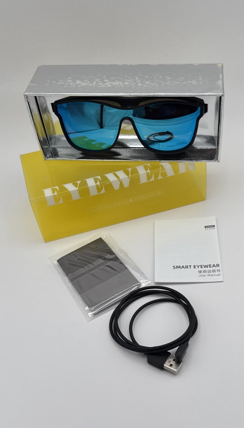 KY Series DC Smart Eyewear Bluetooth Glasses – Black w/ Blue Lenses
