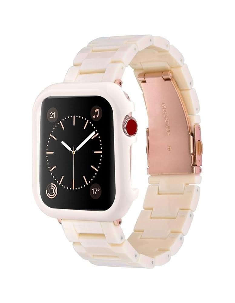 Worryfree Gadgets Resin Band with Bumper Case for Apple Watch 45mm, Ivory