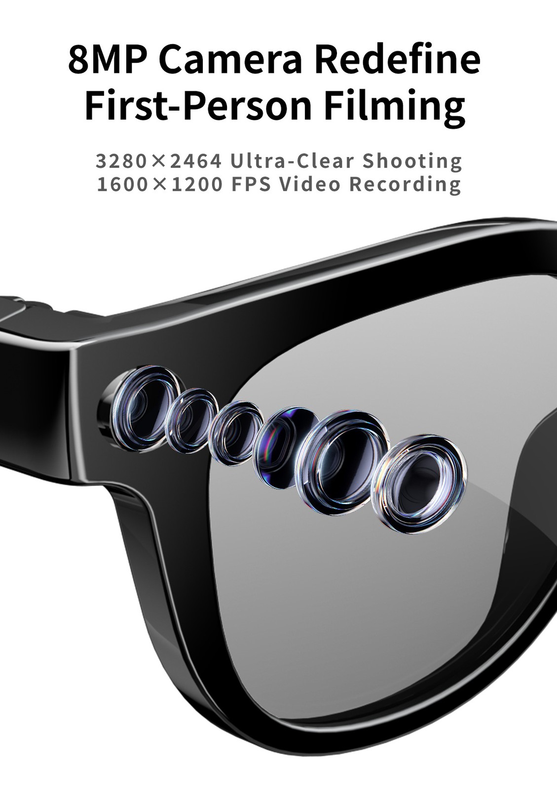Smart Ai Glasses 800W Pixel Camera Video Recording Open-Ear Headset Sunglasses