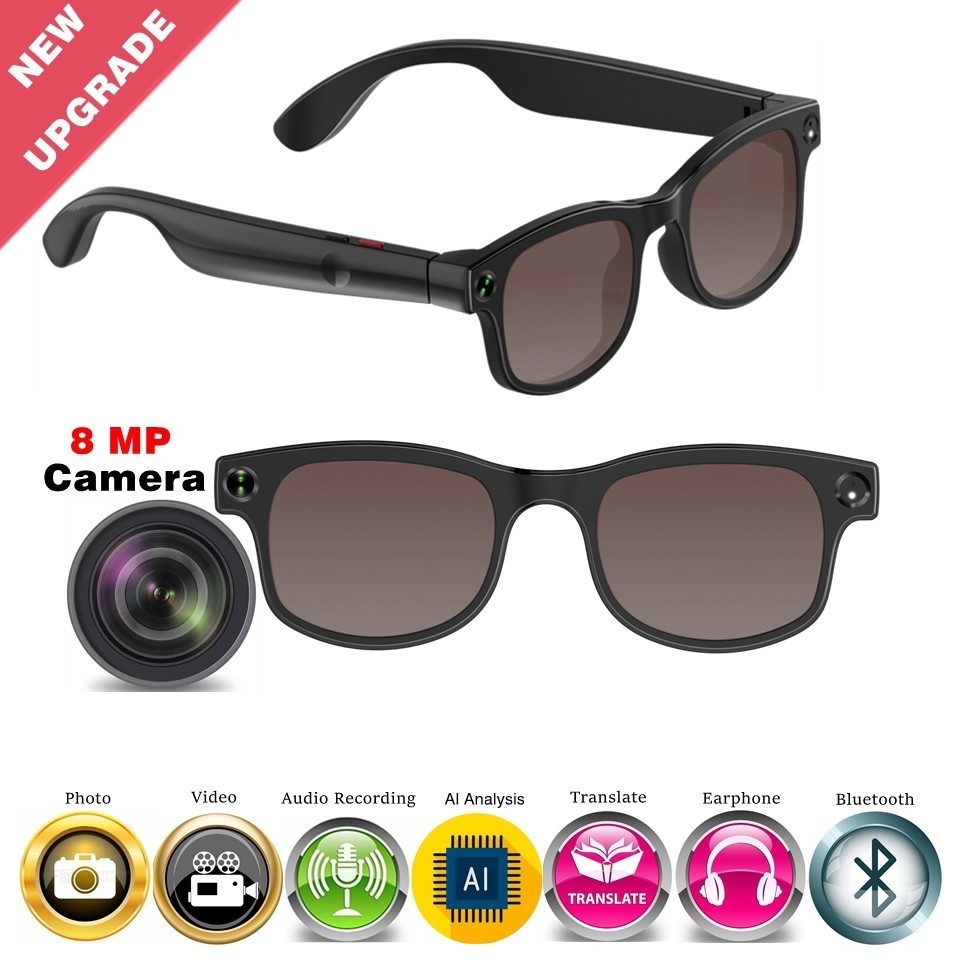 2025 Classic AI Smart Glasses 8MP Camera Waterproof Bluetooth Call Playing