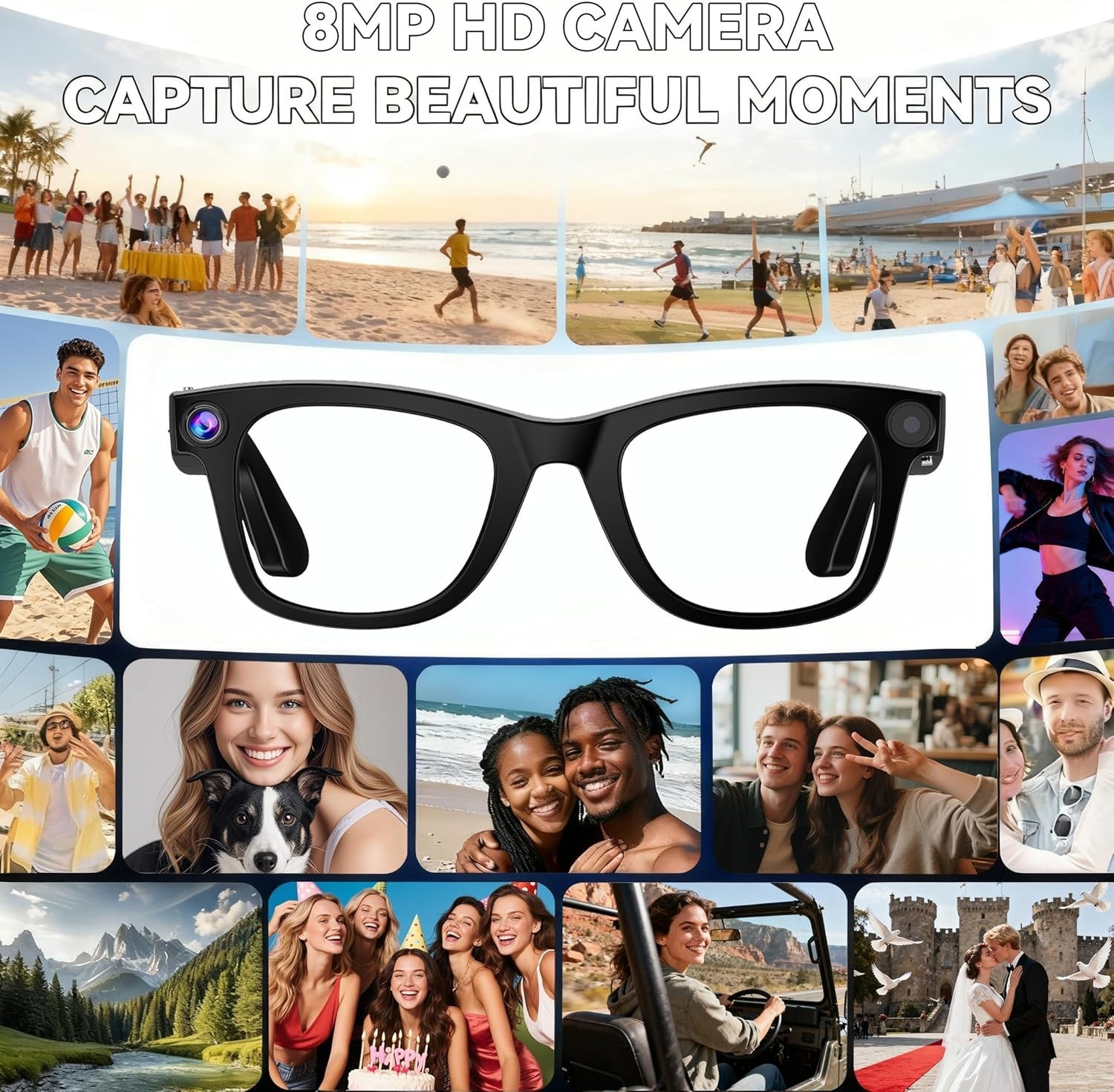 AI Smart Glasses with 8MP Camera & 1080P Video – Perfect for Travel & Vlogging