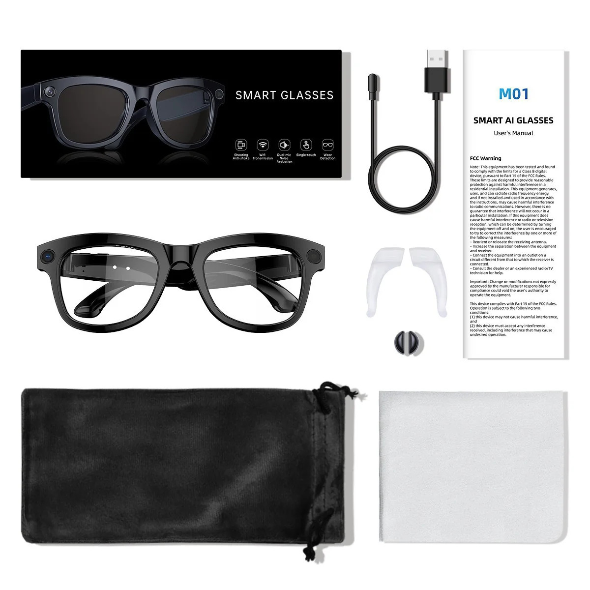 M01Pro Translating Smart Glasses 8MP Camera 1080P 32GB Storage Open Ear Speakers