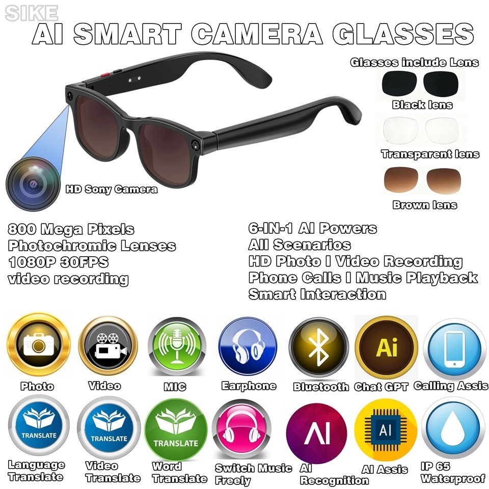 Smart Glasses Remote Camera & Bluetooth Call Glasses Ear Speaker Headset