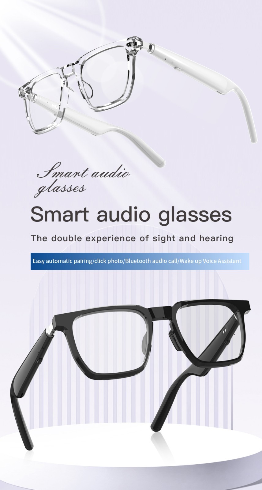 Smart Clear Lens Bluetooth Glasses with HD Calling, Music Playback, Voice Assist