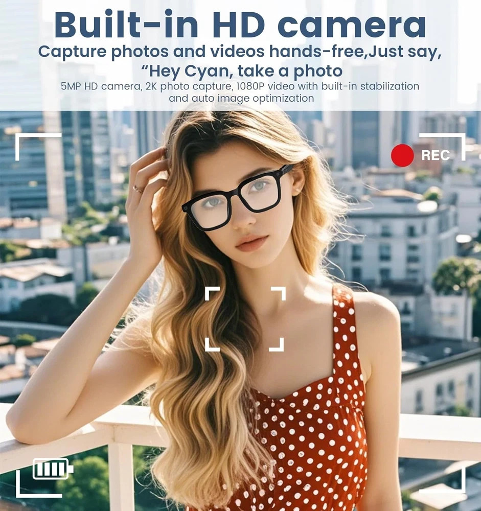 AI Smart Camera Glasses 1080P HD – Bluetooth Video Recording Glasses with Voice