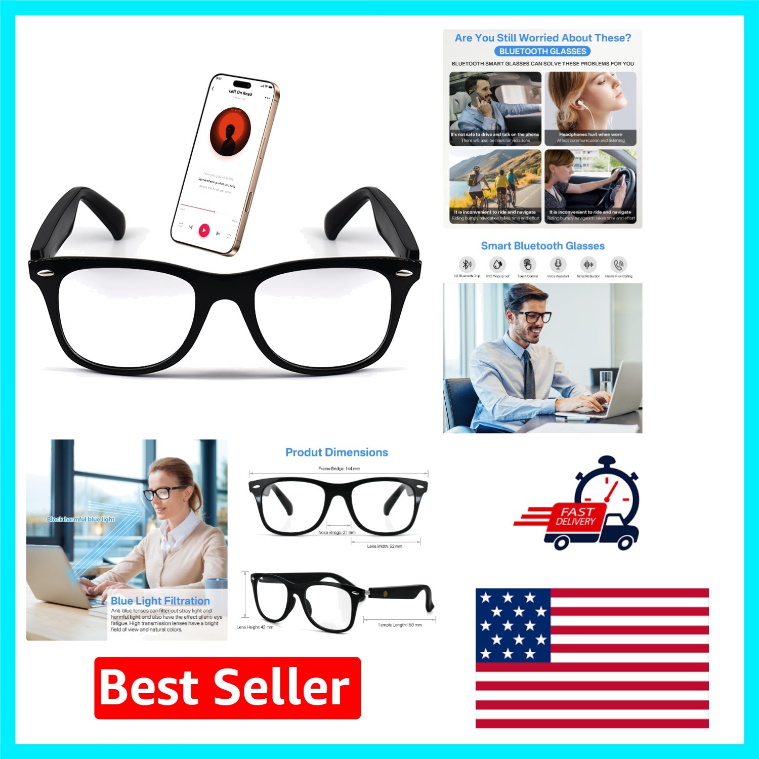 Lightweight Bluetooth Glasses with Open-Ear Sound & Blue Light Protection – MZ08