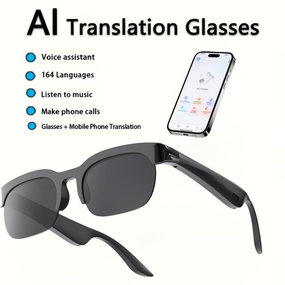 AI Translator Smart Glasses 164 Languages Translation Headset for Travel,Office
