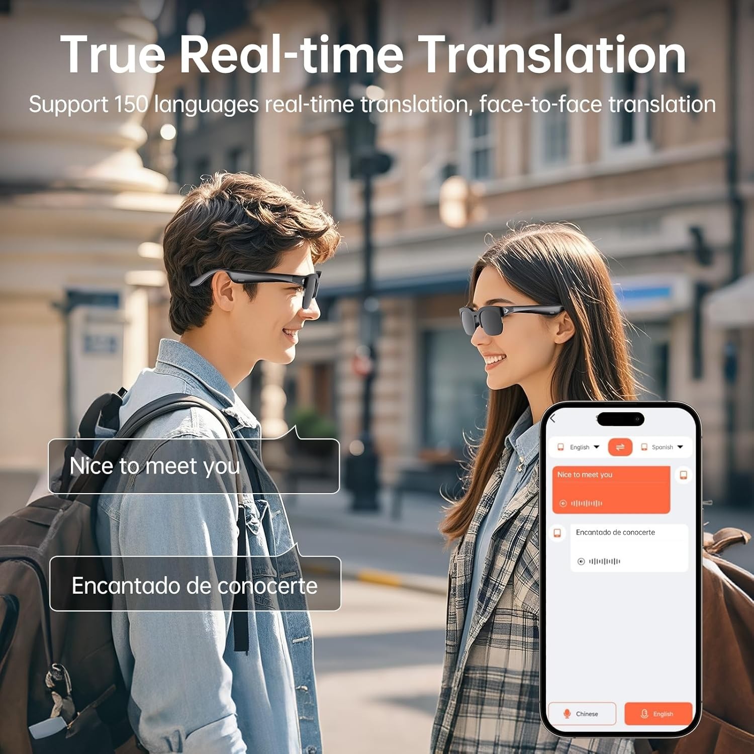 Smart Glasses with AI Translator, V6.0 Bluetooth Glasses with 150+ Translatio…