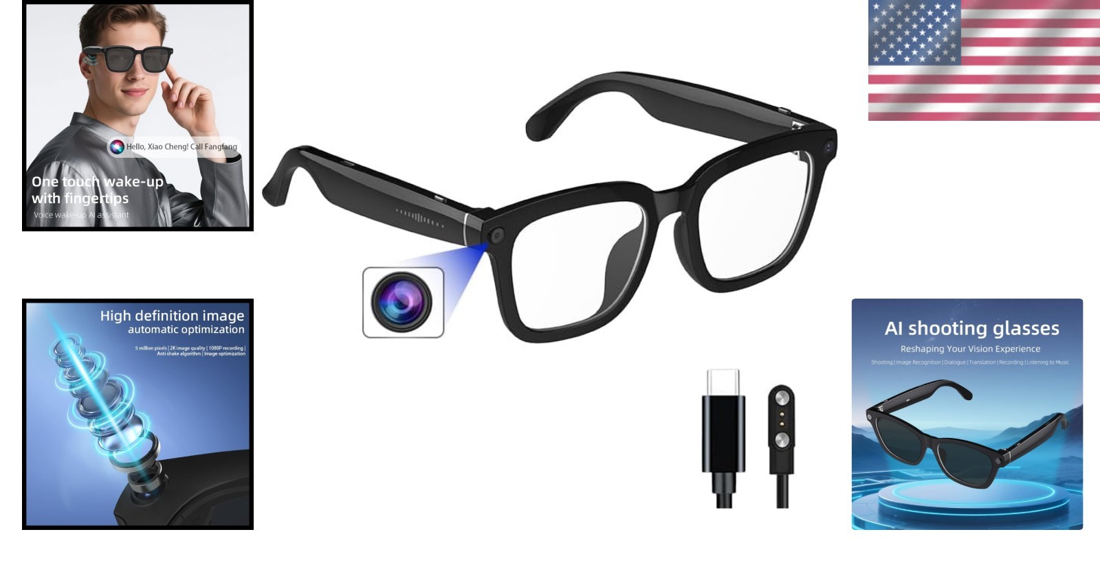 Lightweight AI Smart Glasses: Enjoy 1080P Video and Voice Assistant Functions
