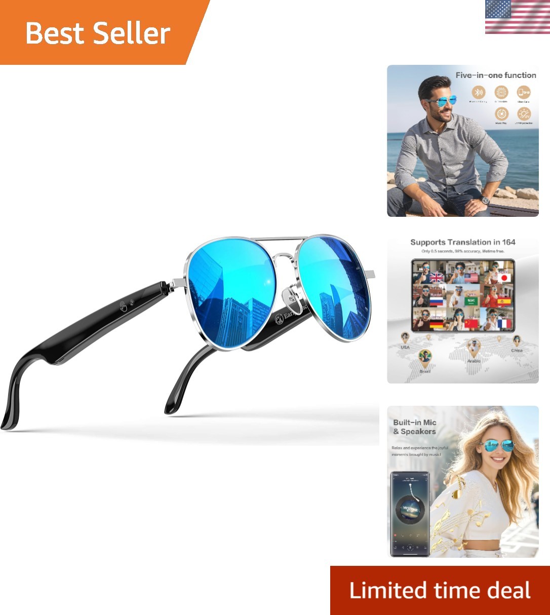 Voice Assistant Enabled Smart Glasses – Real-Time Translation & UV400 Protection