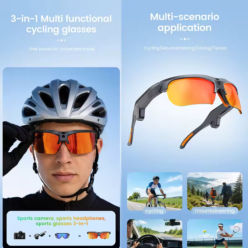 Smart Ai Cycling Glasses 1300W HD Camera Translation Sports Outdoor Sunglasses